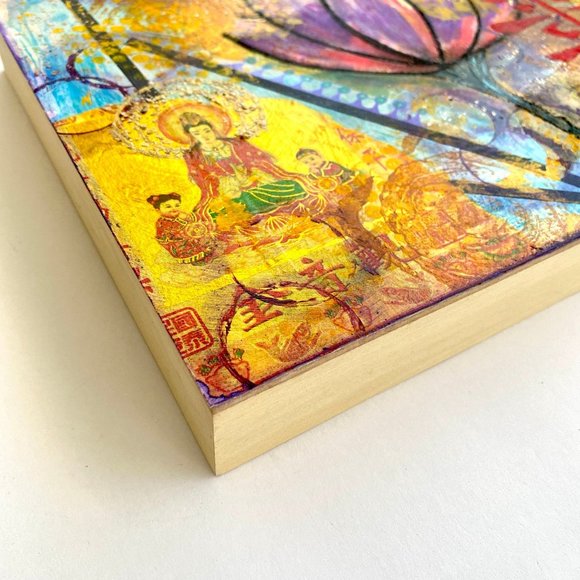 Longevity - Original Asian Fusion Wall Art Mixed Media Painting 9"x12" - Picture 6 of 8